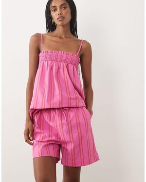Vila Cotton High Waist Tie Front Shorts Co-ord - Pink