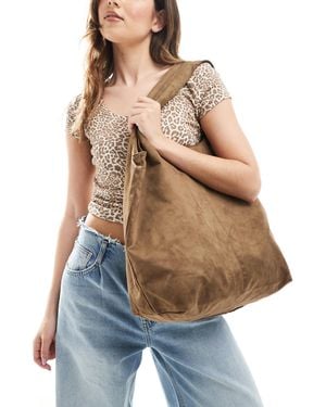 Pull&Bear Faux Suede Tote Bag - Blue