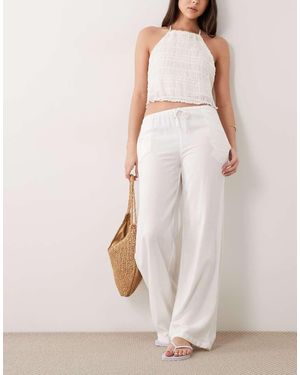 Mango Teen Linen Mix Tie Waist Straight Leg Trousers - Natural