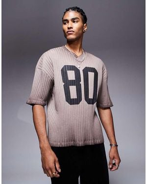 ASOS T-Shirt Oversize Squadrata Slavato A Coste Con Spalle Scese E Stampa Di Numero - Grigio