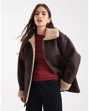 ASOS Leather Look Mid Length Bonded Jacket - Brown