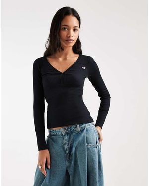 Hollister Long Sleeve V Neck Top - Blue