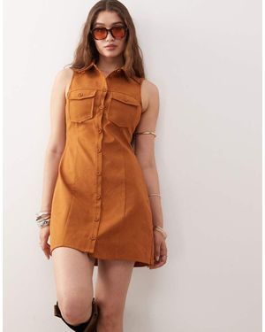 Miss Selfridge Festival Suedette Sleeveless Dress - Brown