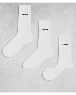 Collusion Pack De 3 Pares De Calcetines Blancos Con Logo De