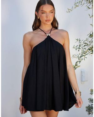 Noughts & Kisses Beaded Strap Detail Open Lace Up Back Cotton Mini Dress - Black