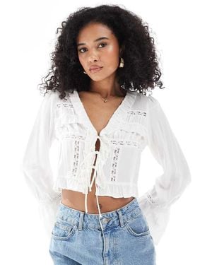 New Look Tie Cropped Blouse - White