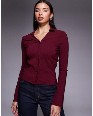 Fashionkilla Camisa Entallada Con Mangas Acampanadas De Bengalina Exclusiva De -Rojo - Morado