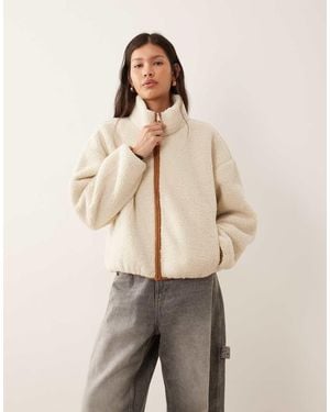 Abercrombie & Fitch High Neck Zip Up Fleece - Natural