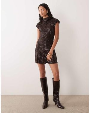New Look Drape Neck Detail Sequin Mini Dress - Natural