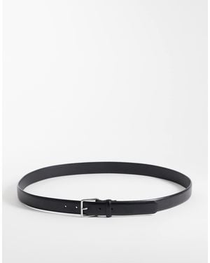 Mango Slim Leather Belt With Silver Hardware - Grey