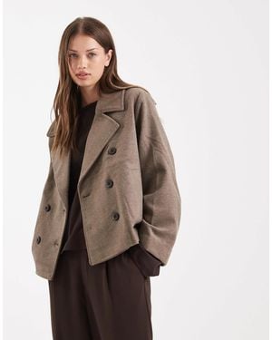 Object Premium Wool Mix Tailored Short Jacket - Brown