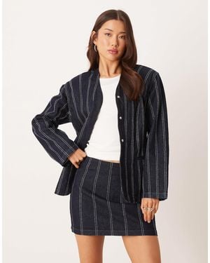 ASOS Denim Navy Pinstripe Mini Skirt Co-ord - Blue