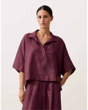 Oysho Oversize Short-Sleeved 100% Linen Shirt - Red