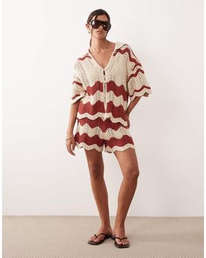 ARRANGE Stripe Crochet Shorts Co-ord - Red
