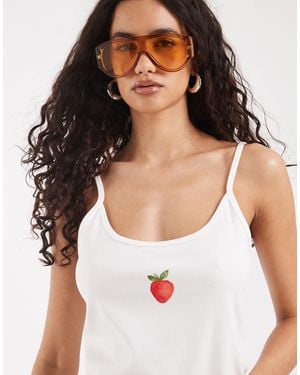 Vero Moda Jersey Cami Top With Strawberry Print Graphic - White