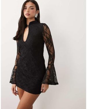 ASOS Lace Mini Flute Sleeve Dress With Mandarian Collar - Black