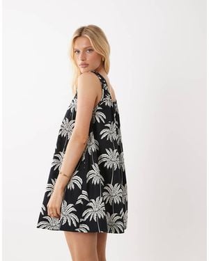 Vila Vestido Corto Blanco Y Negro De Tirantes Fruncidos Con