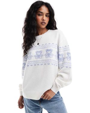Hollister Maglione Girocollo Color Crema Con Motivo Fair Isle - Bianco