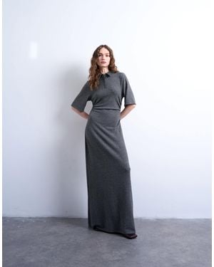 TOPSHOP Maxi Cinch Waist Polo Dress - Blue