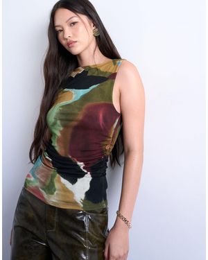 TOPSHOP Abstract Print Slash Neck Tank - Multicolor