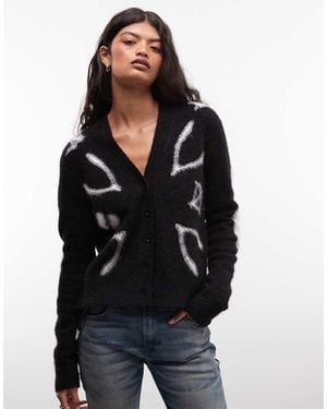 AllSaints Charm Graphic Logo Knit Cardigan - Black