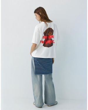 Pull&Bear Dog Graphic Text T-shirt - White
