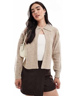 French Connection Kitty Faux Pearl Collared Cardigan - Natural