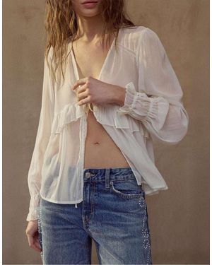 Pull&Bear Blusa Color Ghiaccio Con Volant - Neutro