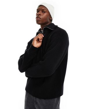Weekday Jim - pull col zippé en laine mélangée - Noir