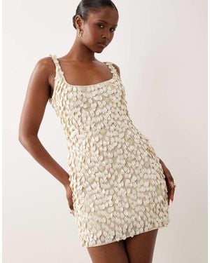 ASOS Square Neck Mini Dress With Premium All Over Glass Shell Embellishment - Natural