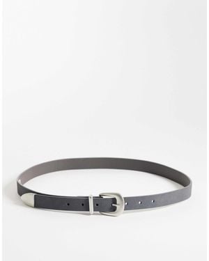 ASOS Skinny Belt With Curve Buckle And Metal Tip - Gray