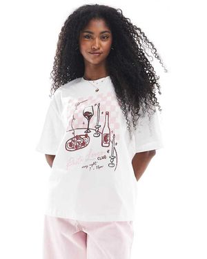 Threadbare Oversized Katoenen T-Shirt Met Grafische Pastaprint - Wit