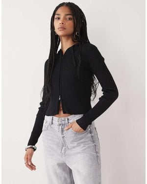 Monki Knit Hoodie Zip-up Cardigan - Black