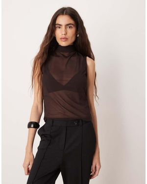 Gina Tricot High Neck Open Tie Back Sheer Scarf Top - Black