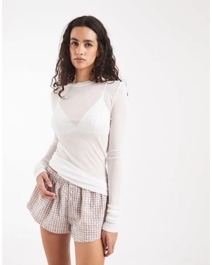 ASOS Lounge Semi Sheer Long Sleeve Top - White