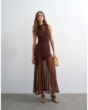 TOPSHOP Knit Sheer Mix Dress - Brown