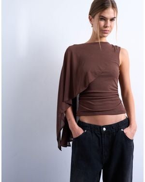 TOPSHOP Cape Detail Sleeveless Top - Brown