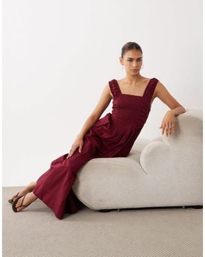 Y.A.S Midikleid mit smok-oberteil, milkmaid-stil und weitem rock - Pink