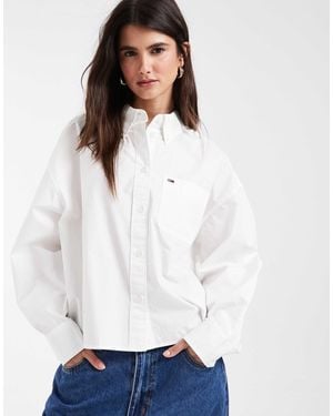 Tommy Hilfiger Flag Logo Oversized Cropped Shirt - White