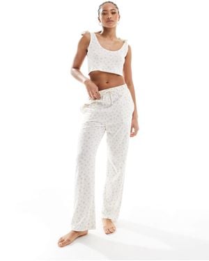 Brave Soul Pyjama Set With Floral Print - White