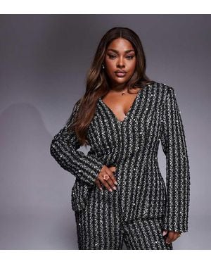 ASOS Curve Pearl Embellished Boucle Blazer Co-ord - Grey