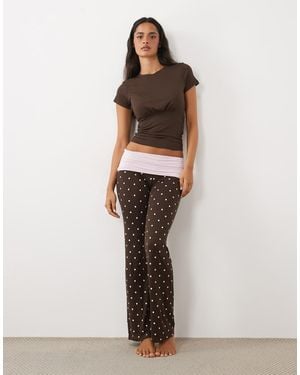 Cotton On Pyjama Airy Soft T-Shirt And Roll Over Trousers - Brown