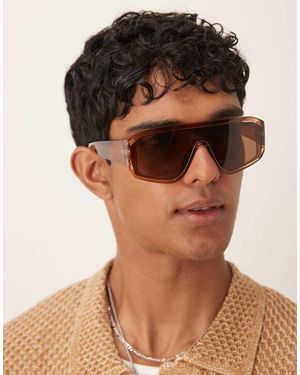 ASOS Gafas De Sol Marrones Gruesas De Estilo Aviador Con Lentes Marrones De - Negro