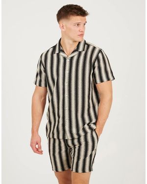 Brave Soul Striped Revere Collar Shirt - Black