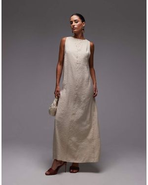 TOPSHOP High Neck Open Back Chuck On Cupro Midi Dress - Brown
