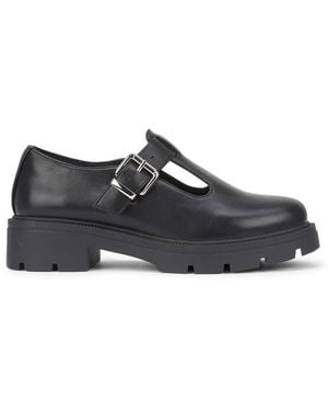 SEQWL Wide Fit Block Heel Loafers With Metal Buckle - Black