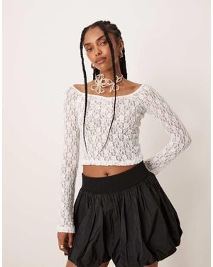 ASOS Kanten Top Met Blote Schouder - Naturel