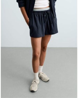 Oysho Pinstripe Cotton Pique Shorts - Blue