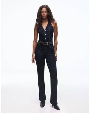 Bershka – langer denim-jumpsuit - Blau