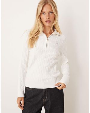 GANT Cotton Cable Knit Half-zip Sweater - White